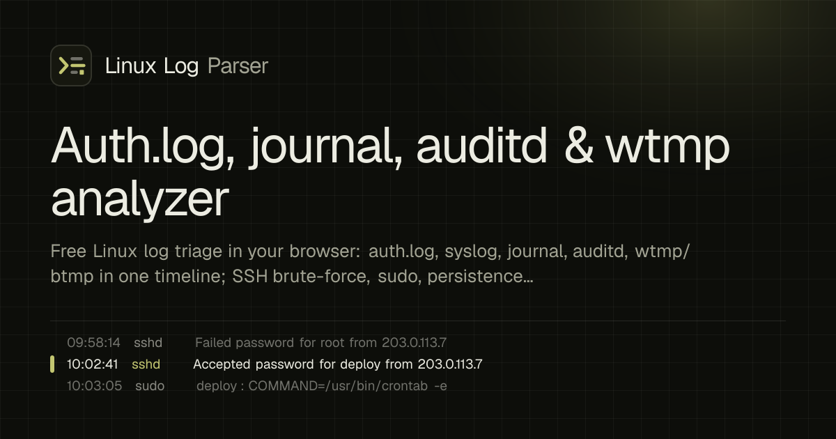 Linux Log Parser: auth.log, journal, auditd & wtmp analyzer